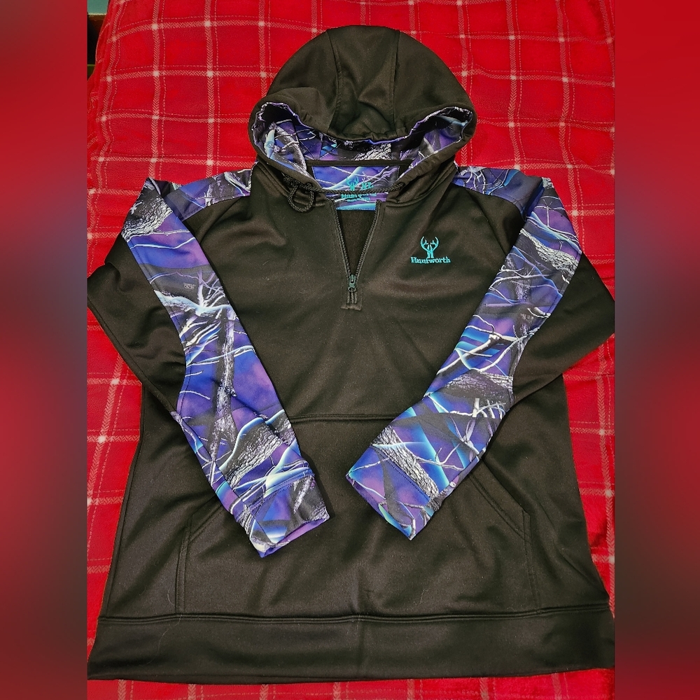 Womens Huntsworth Black and Purple Camo Hoodie